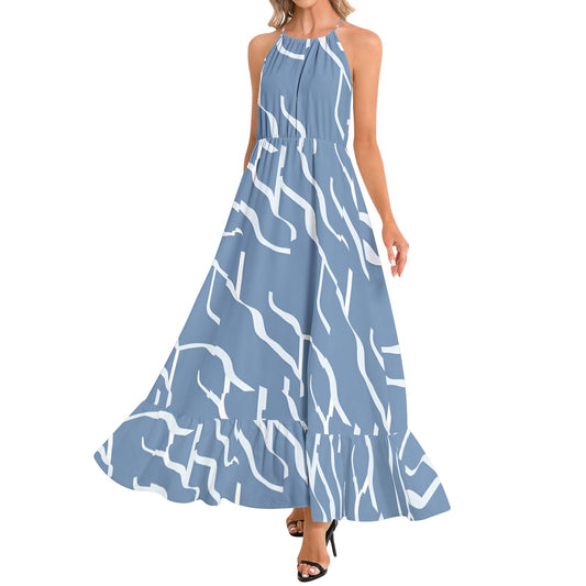 Ruffle Hem Halter Neck Maxi Dress