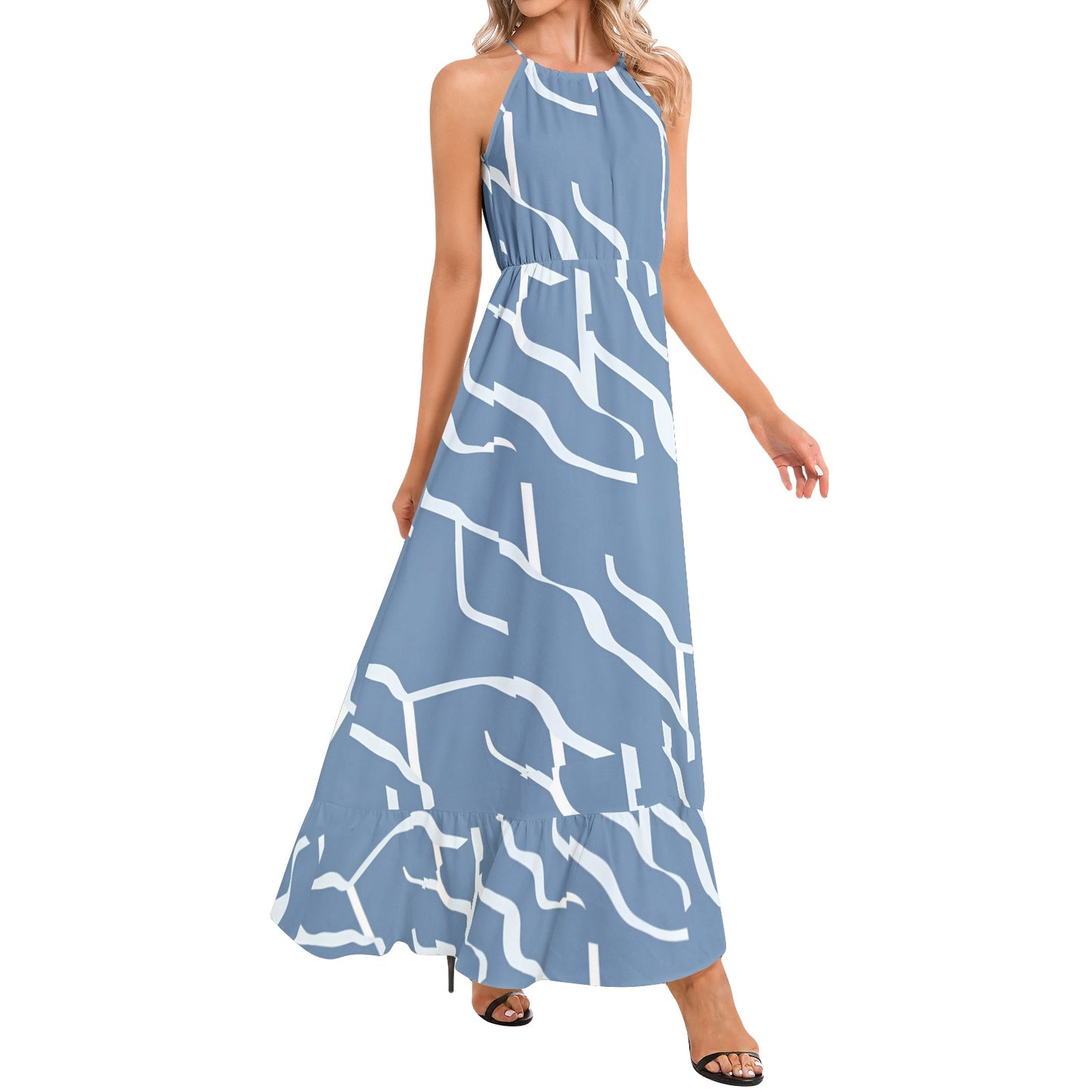 Ruffle Hem Halter Neck Maxi Dress