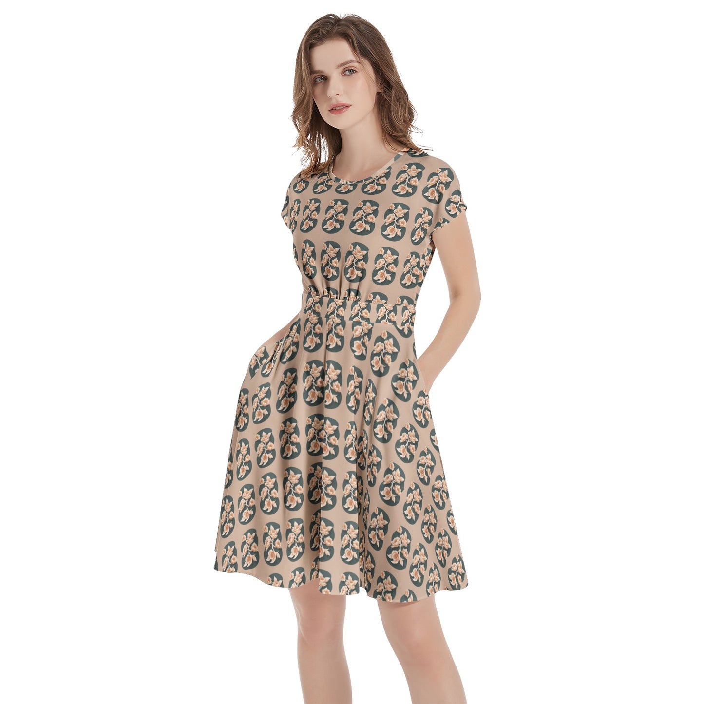 Short Sleeve  Casual A-Line Midi Dress