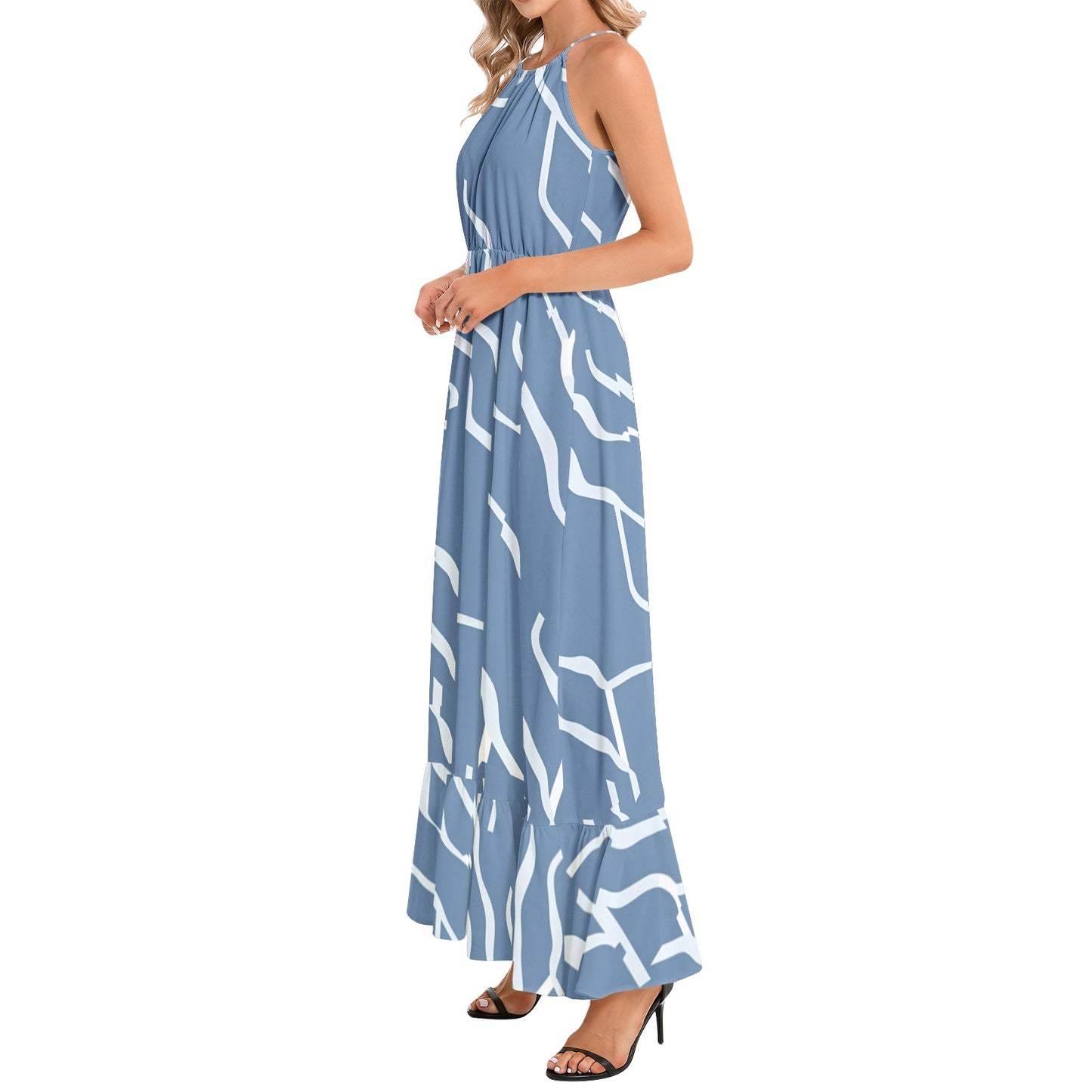 Ruffle Hem Halter Neck Maxi Dress