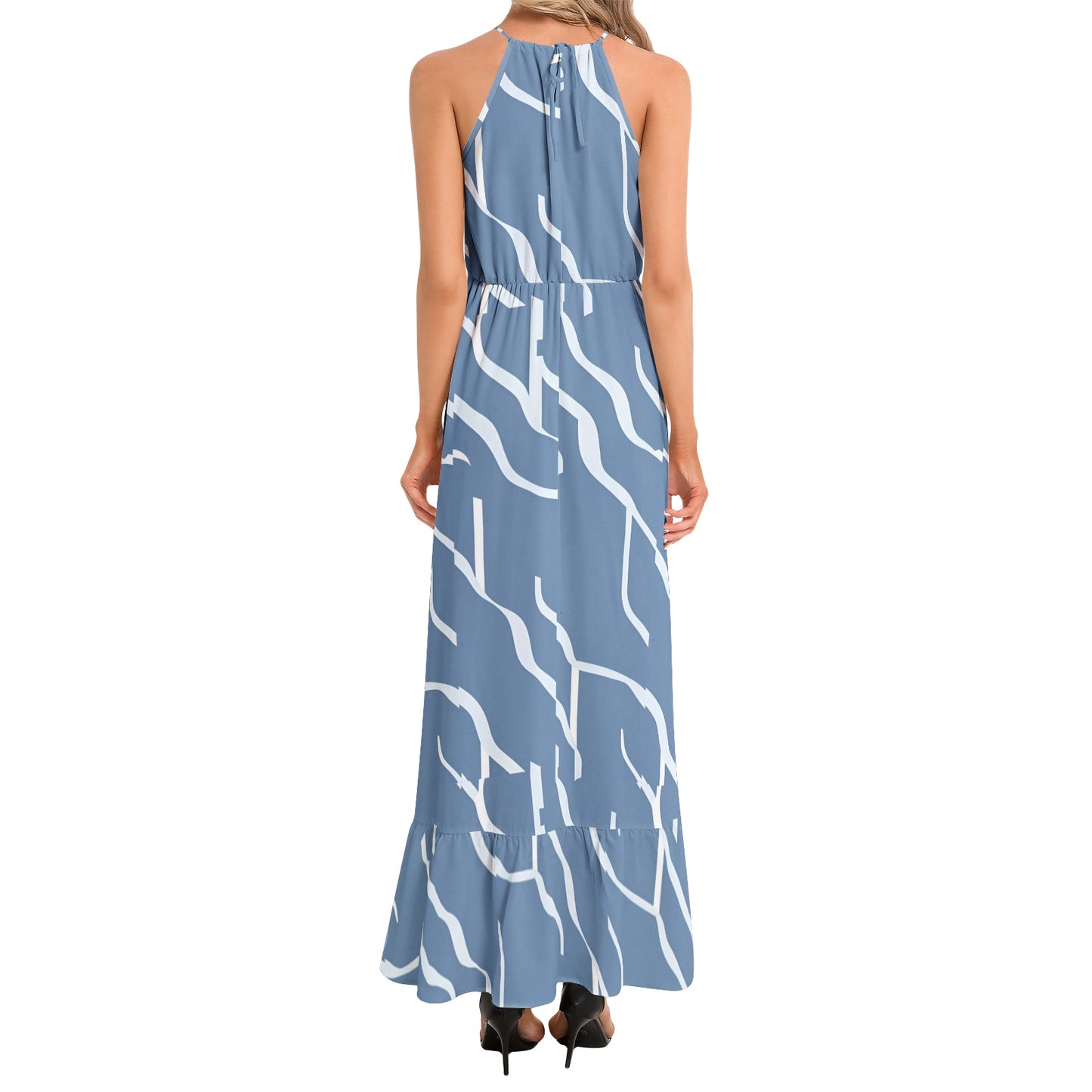 Ruffle Hem Halter Neck Maxi Dress