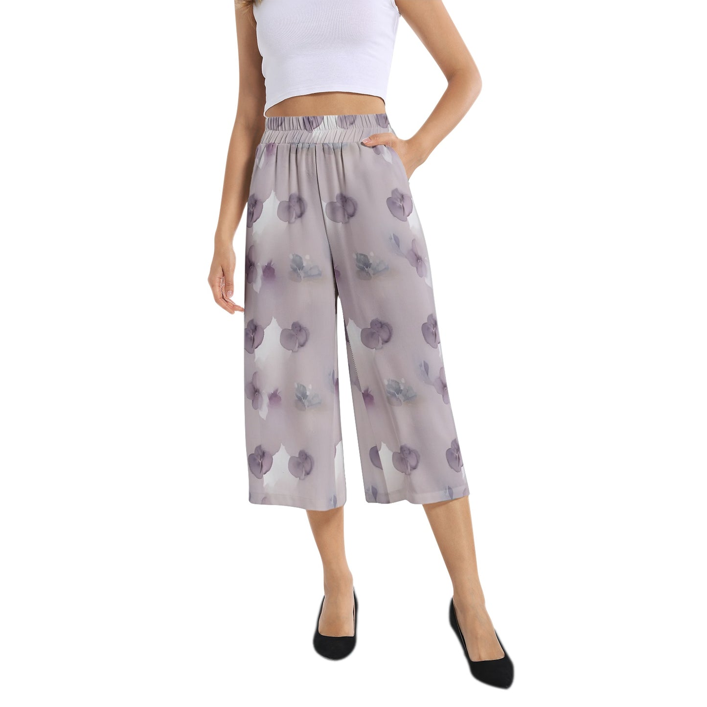 Elastic Waist Capris Wide Leg Pant