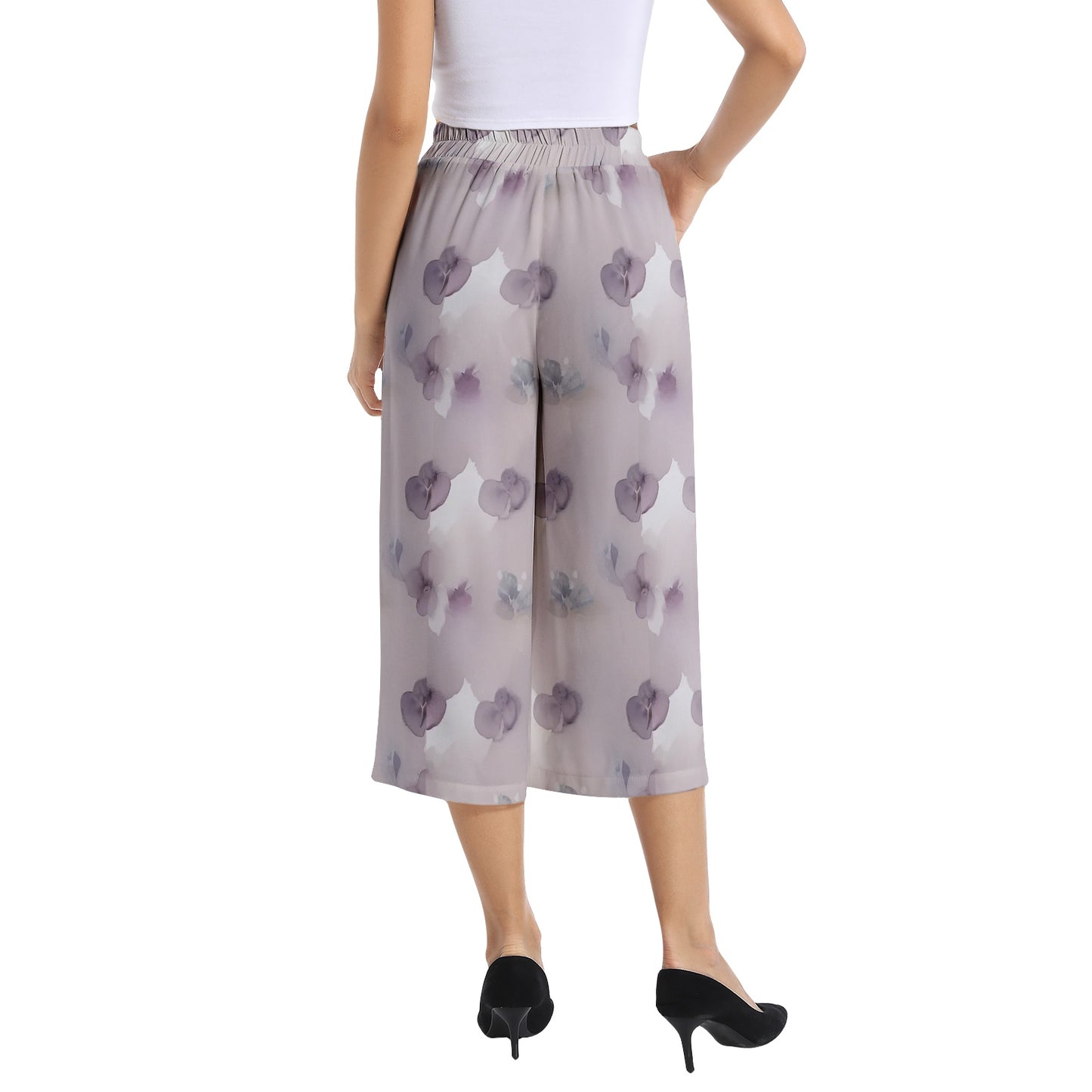 Elastic Waist Capris Wide Leg Pant