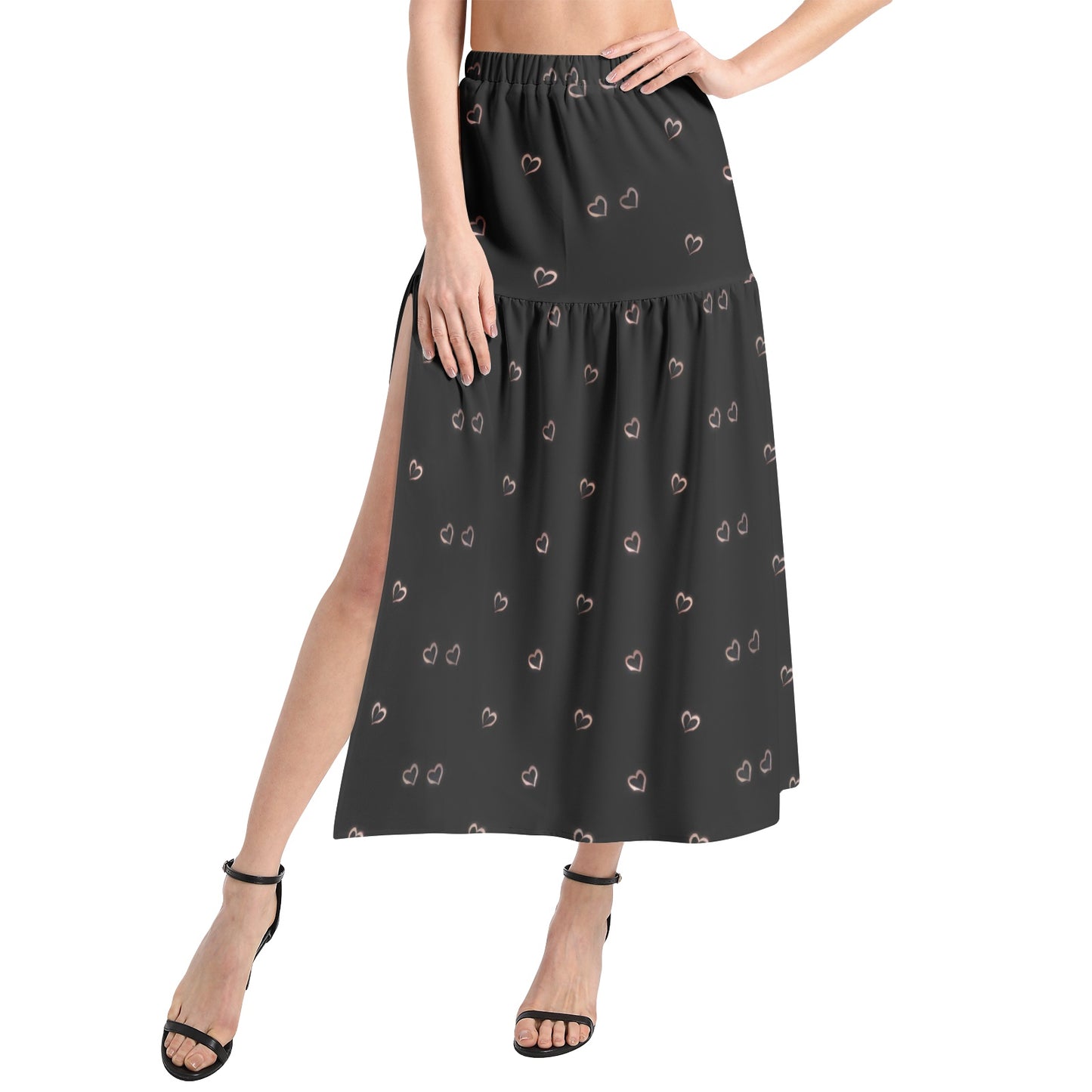 Elastic Waist Ruffle Slit Hem Skirt