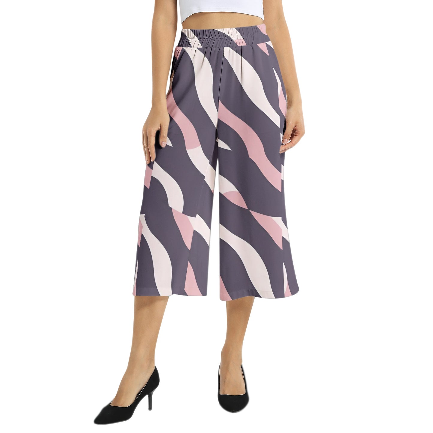 Elastic Waist Capris Wide Leg Pant