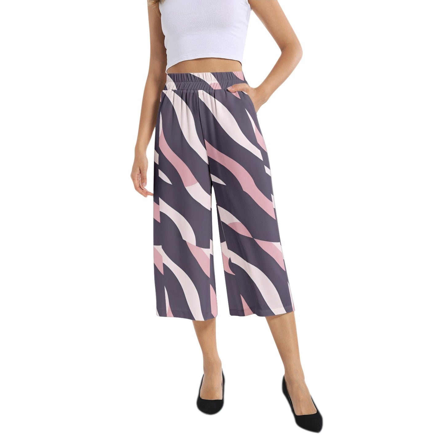 Elastic Waist Capris Wide Leg Pant