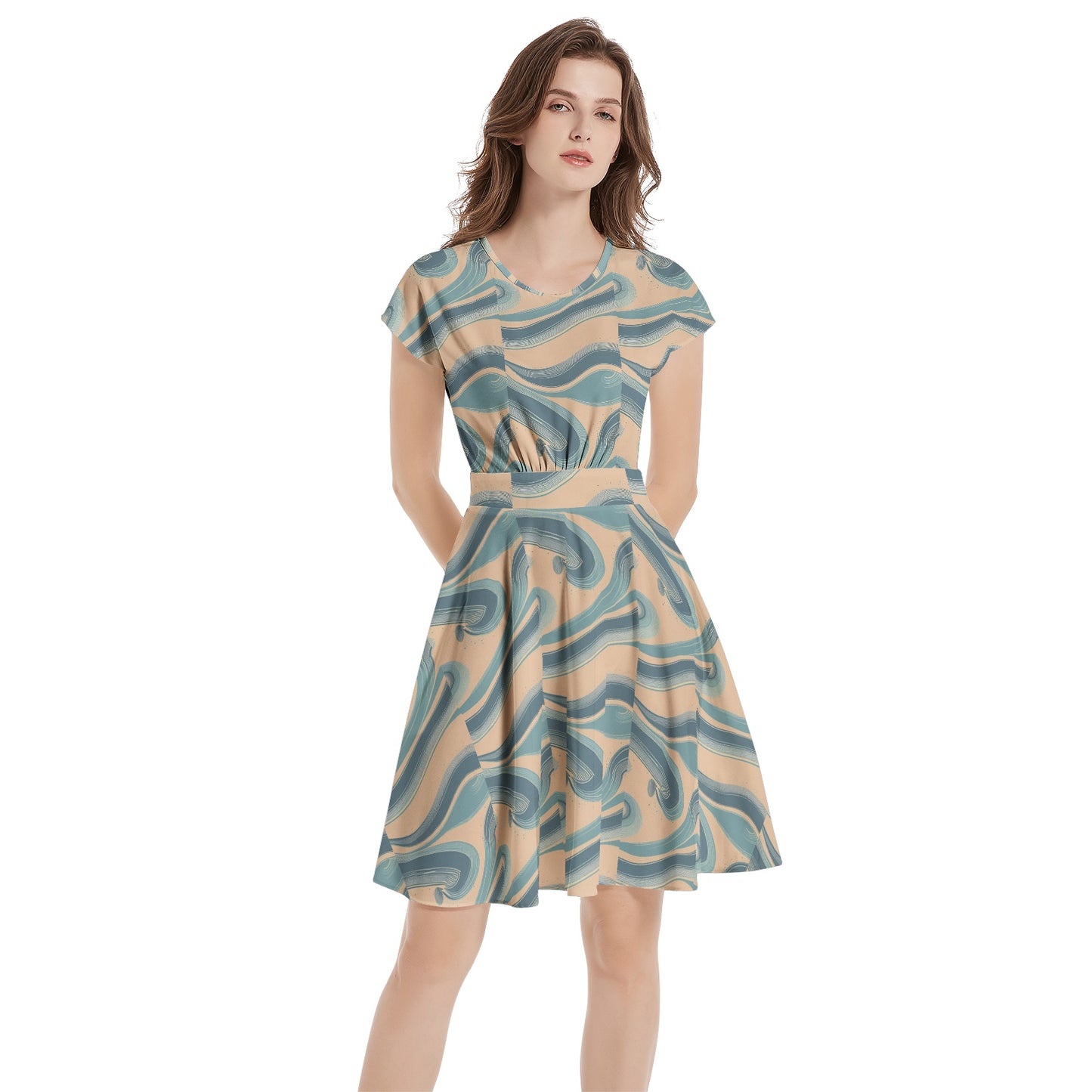 Short Sleeve  Casual A-Line Midi Dress