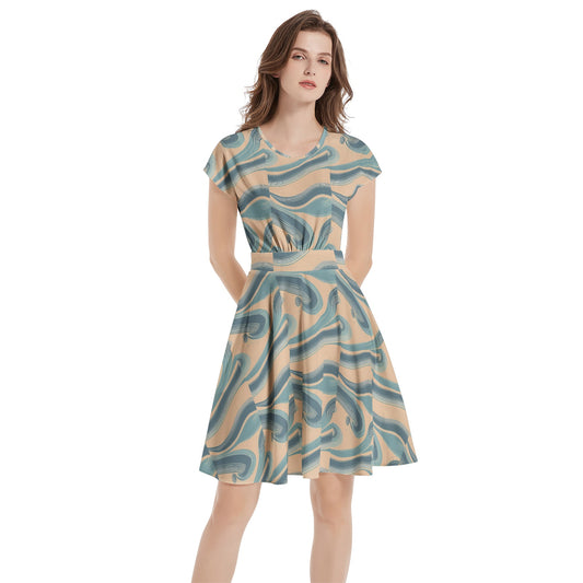 Short Sleeve  Casual A-Line Midi Dress