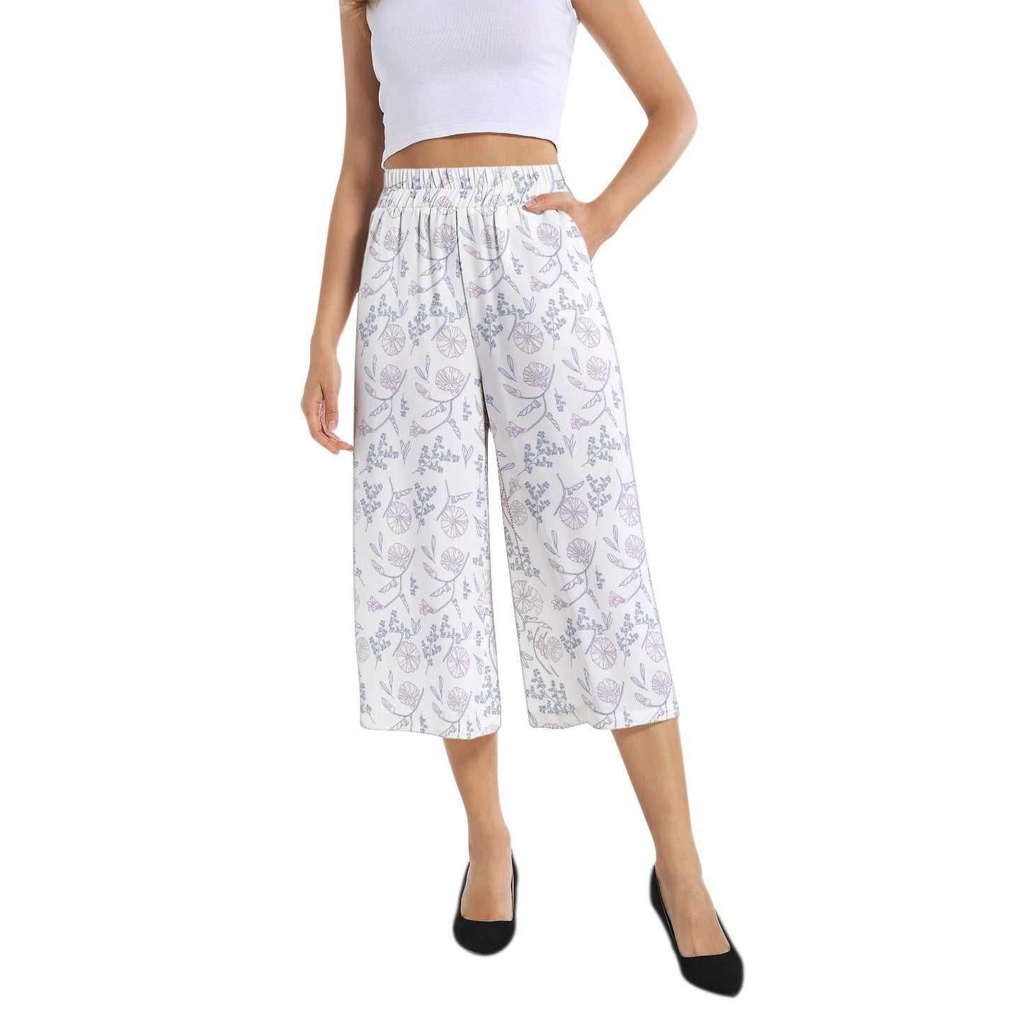 Elastic Waist Capris Wide Leg Pant