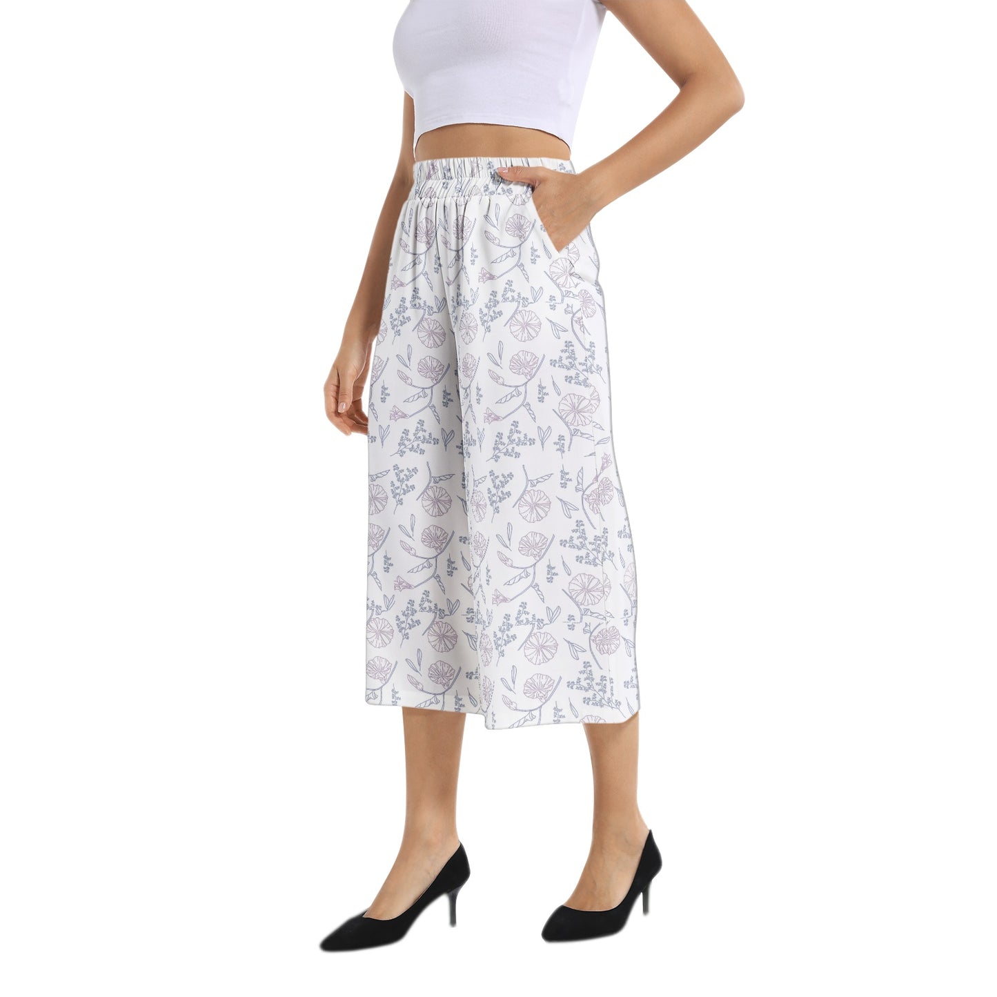 Elastic Waist Capris Wide Leg Pant