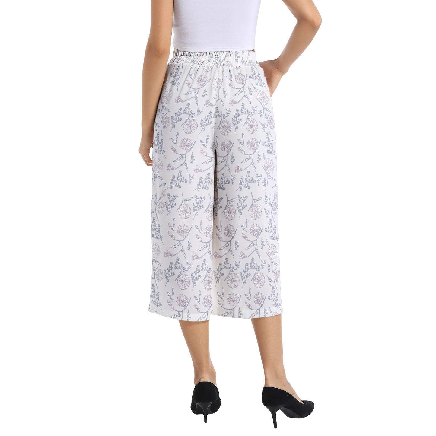 Elastic Waist Capris Wide Leg Pant