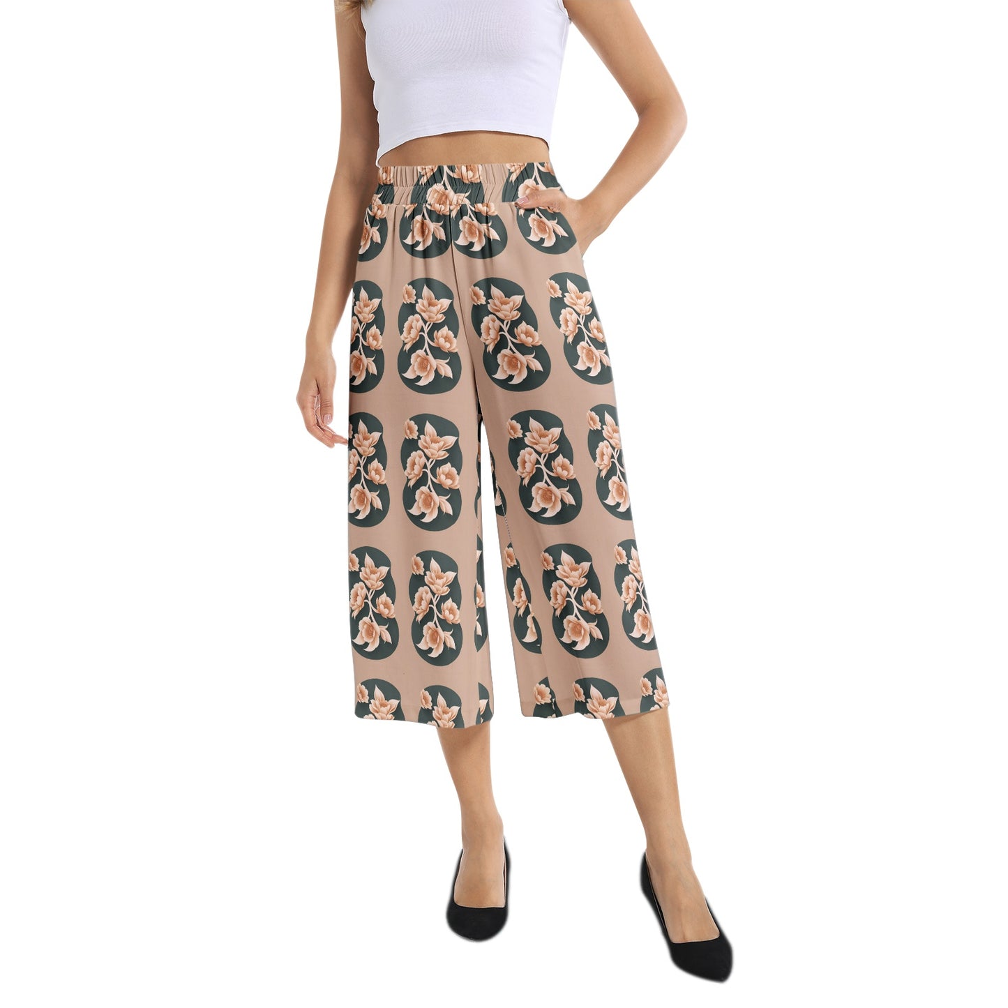 Elastic Waist Capris Wide Leg Pant