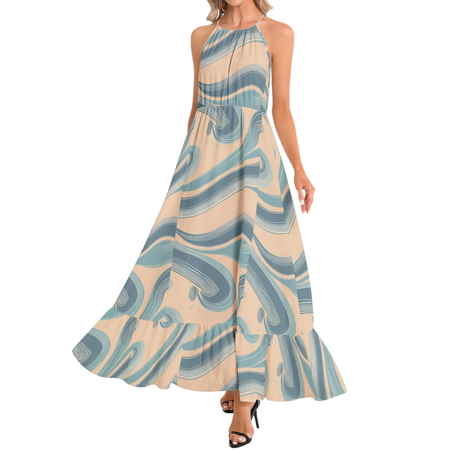 Ruffle Hem Halter Neck Maxi Dress