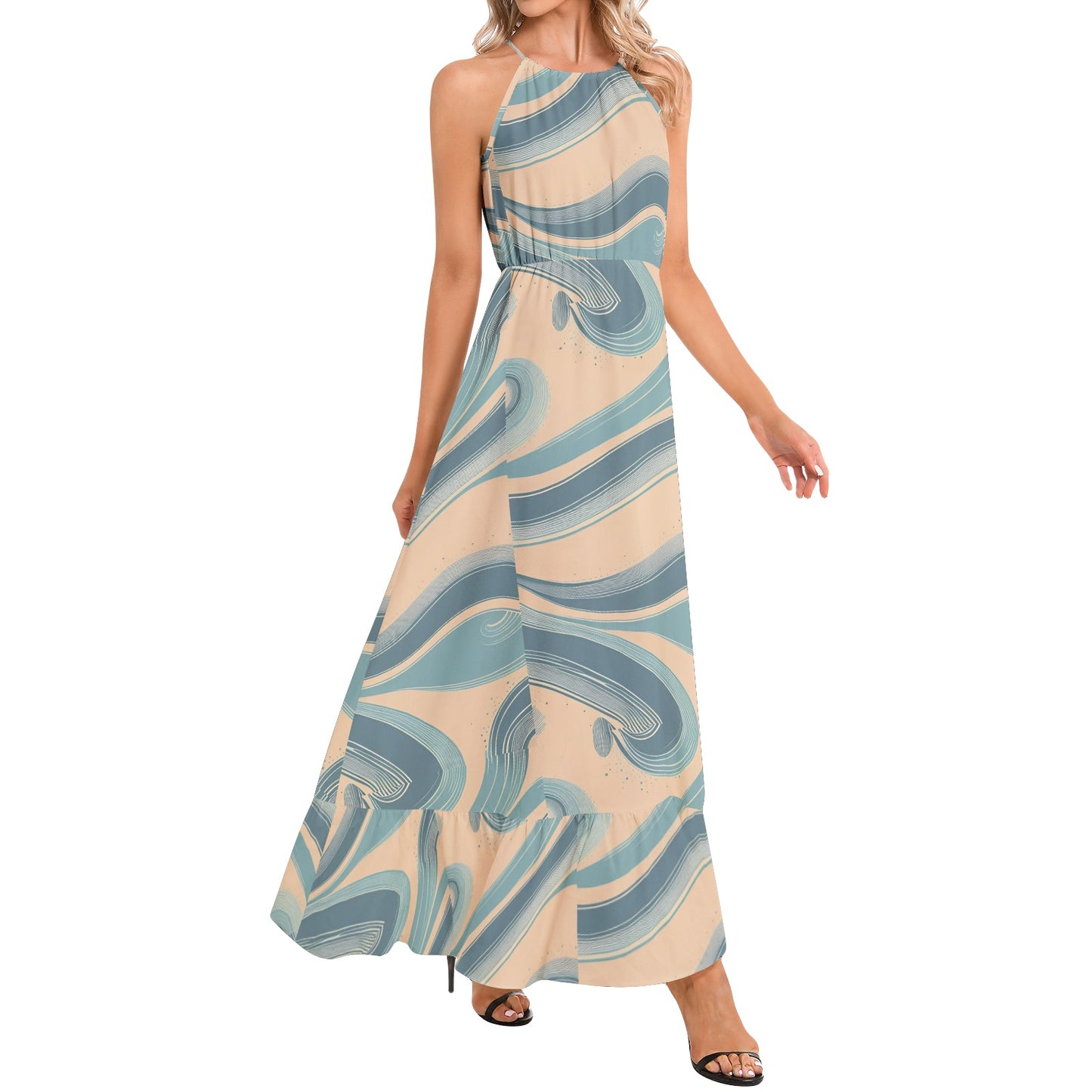 Ruffle Hem Halter Neck Maxi Dress