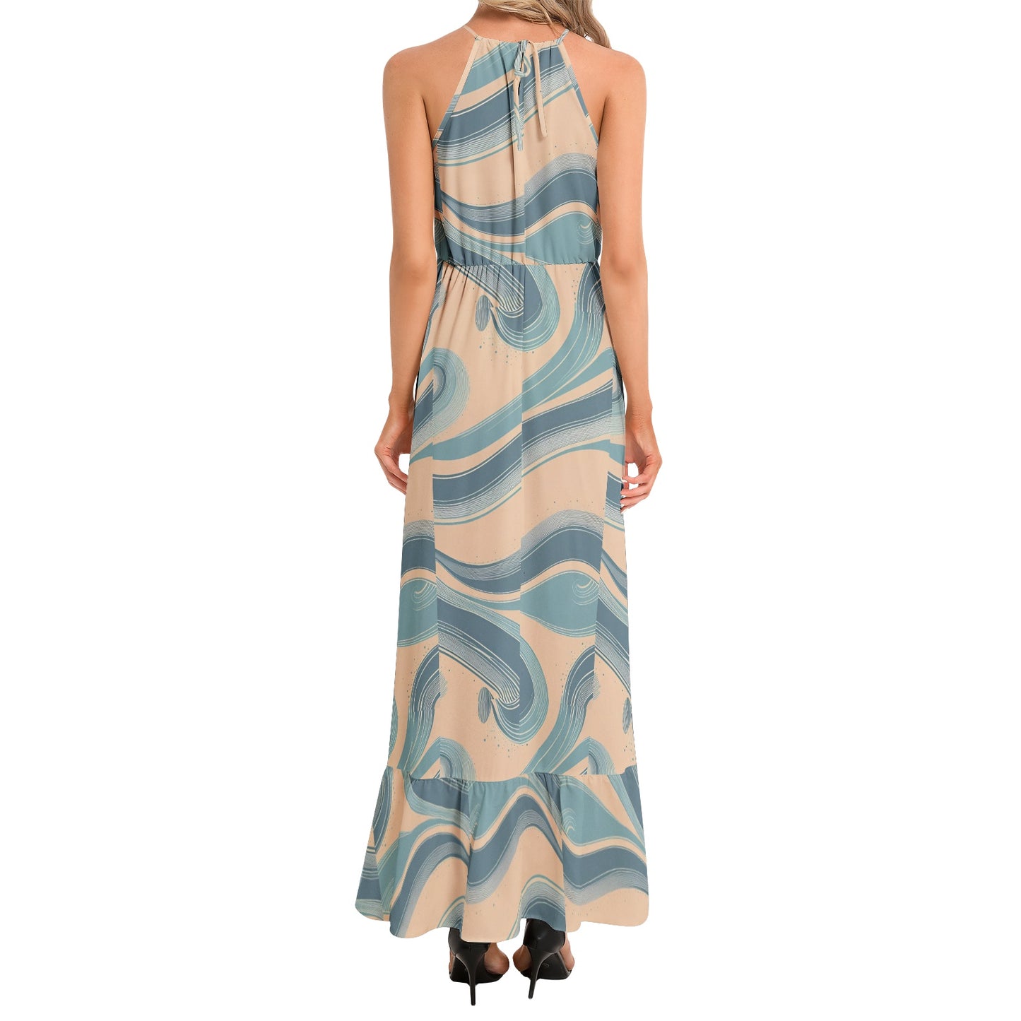 Ruffle Hem Halter Neck Maxi Dress