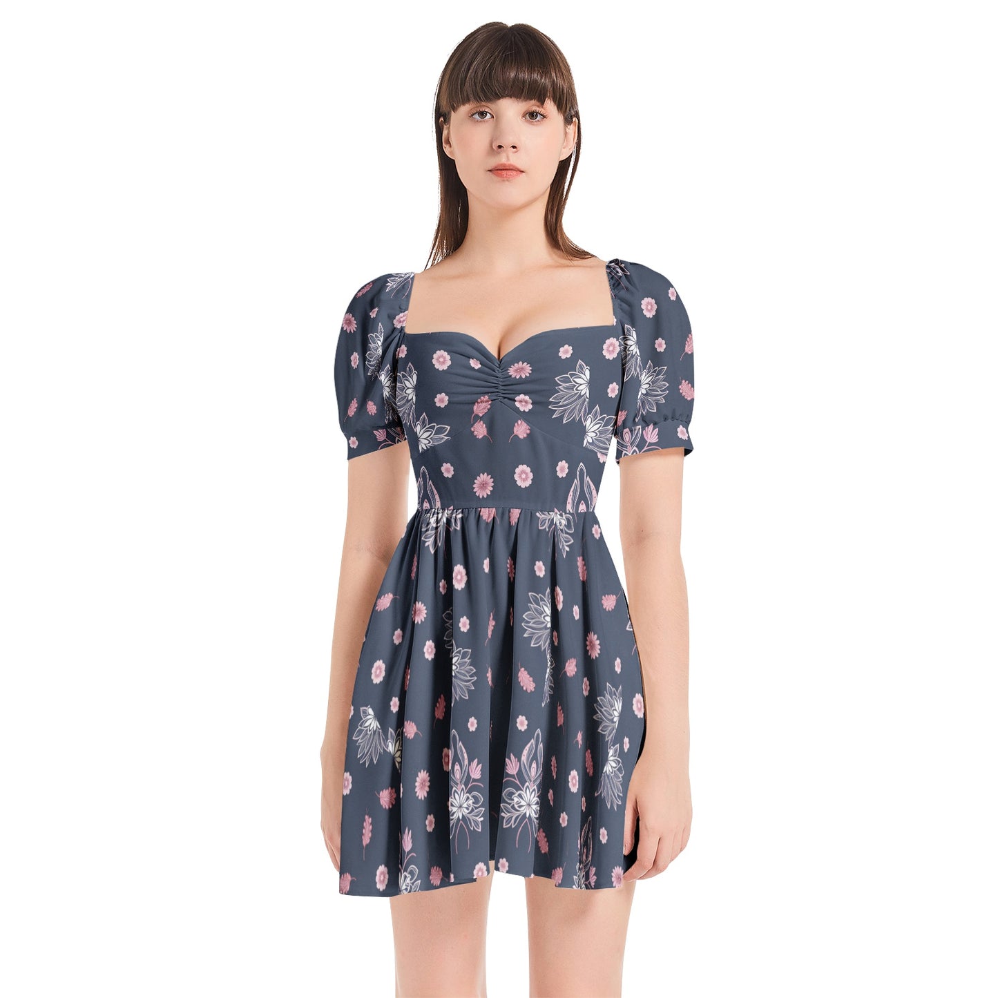 Puff Sleeve Sweetheart Neck Short Dress