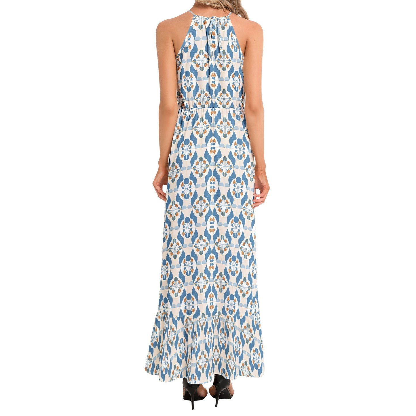 Ruffle Hem Halter Neck Maxi Dress