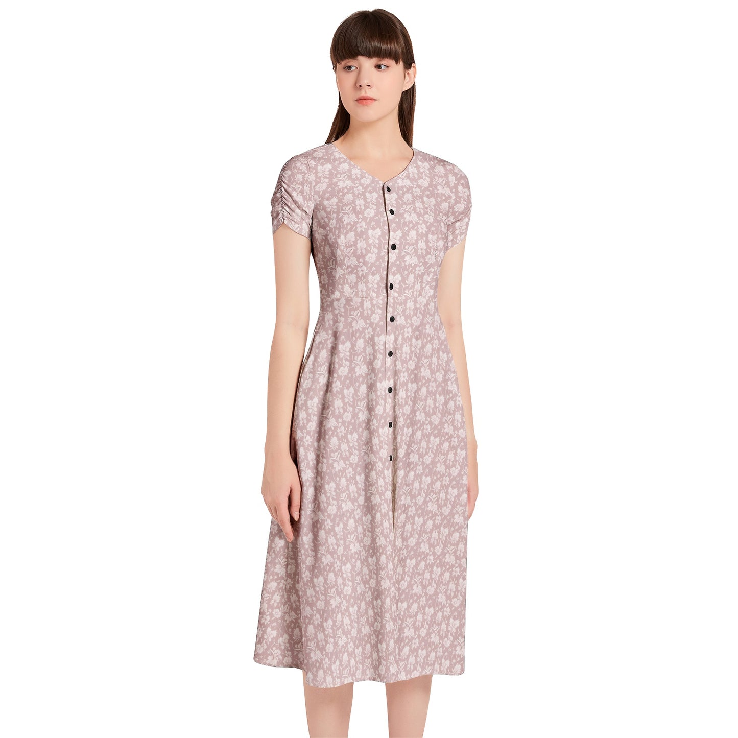 Puff Sleeve Button Through Dress