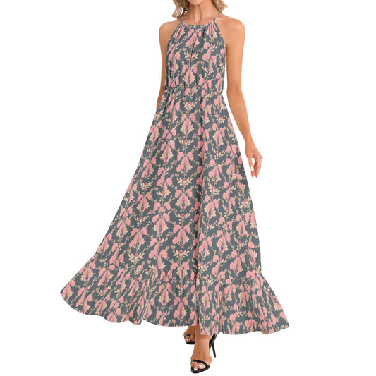 Ruffle Hem Halter Neck Maxi Dress