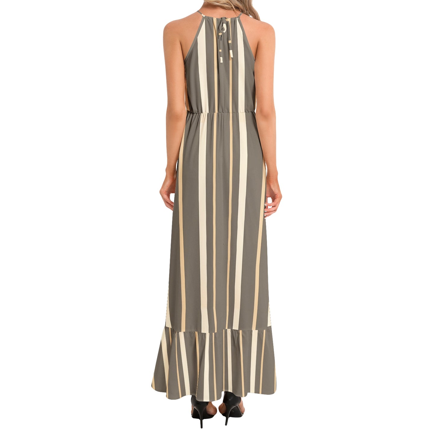 Ruffle Hem Halter Neck Maxi Dress