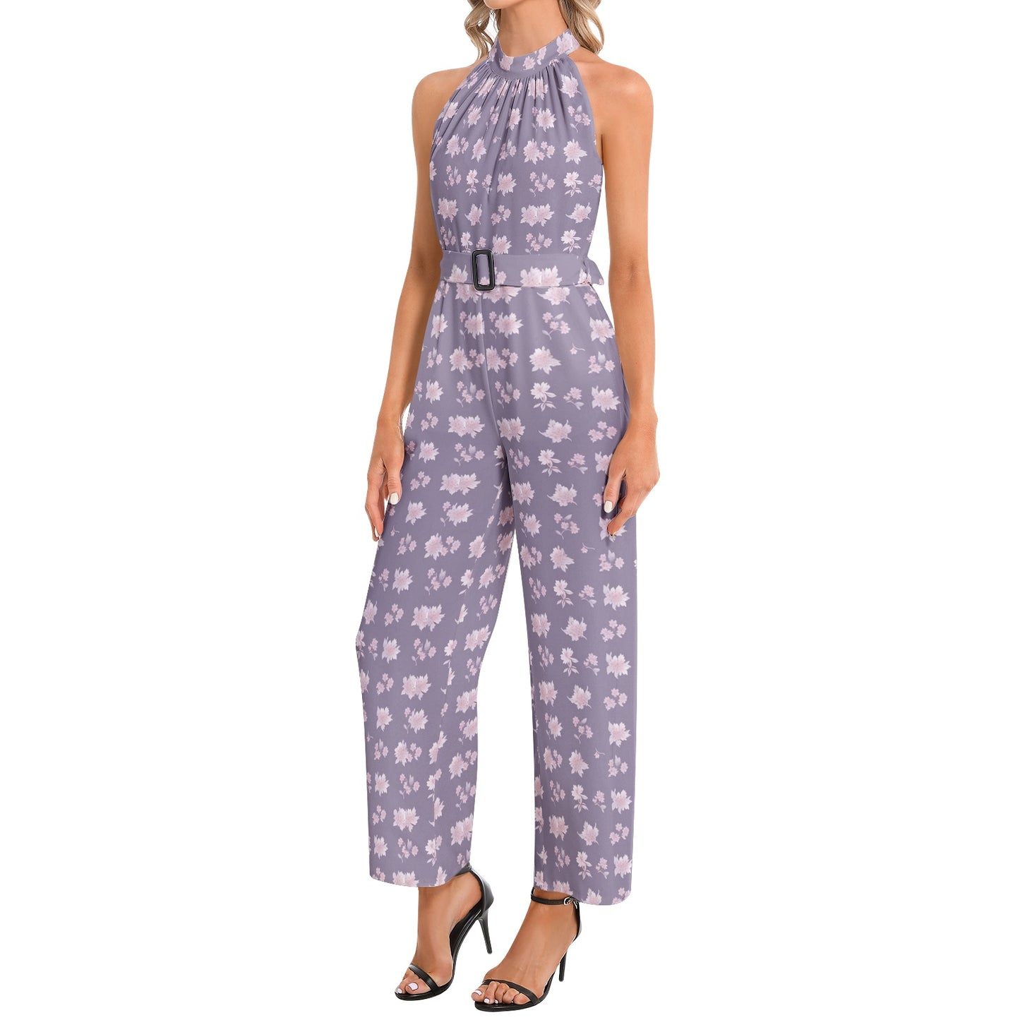 Halter Neck Buckle Belted Jumpsuit