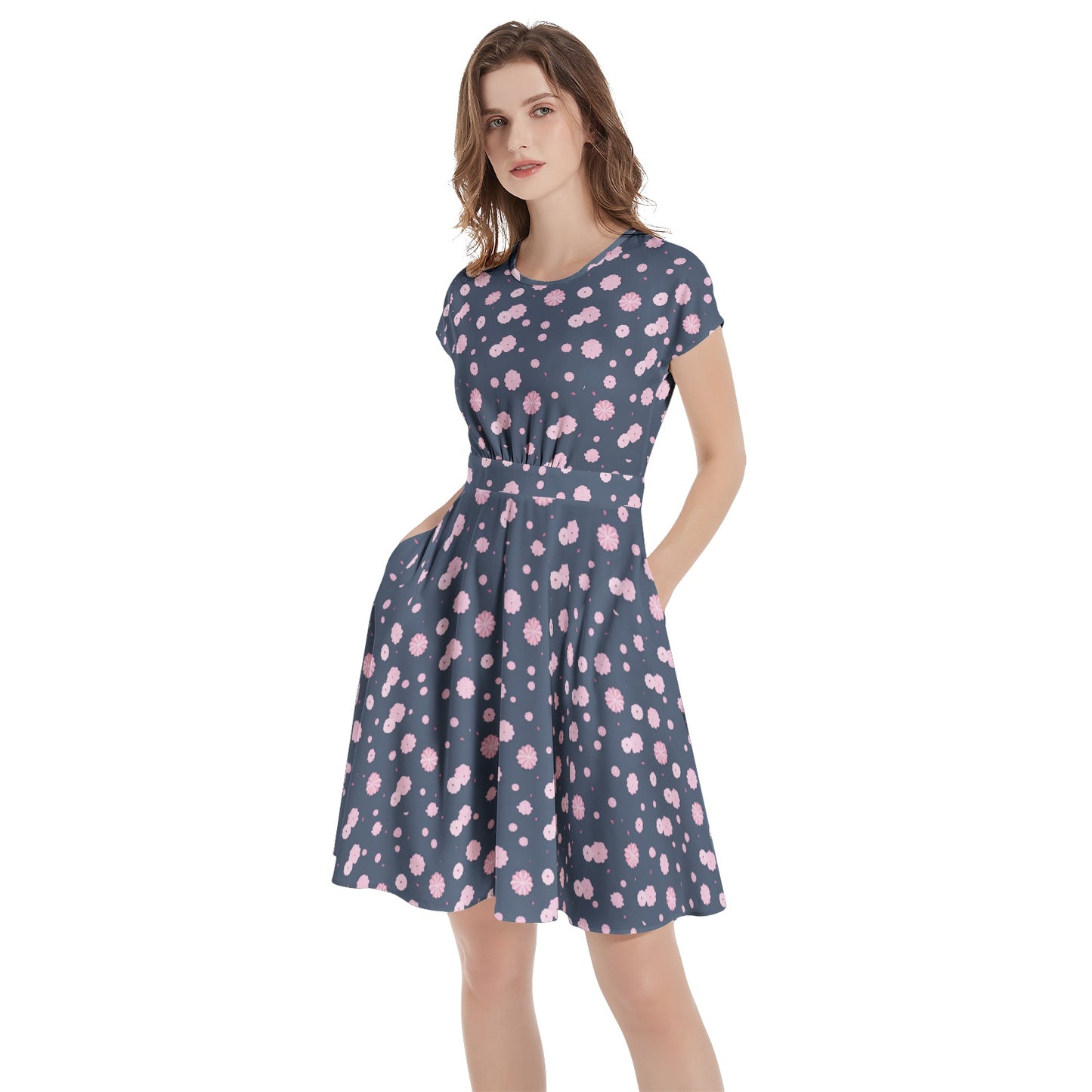 Short Sleeve  Casual A-Line Midi Dress