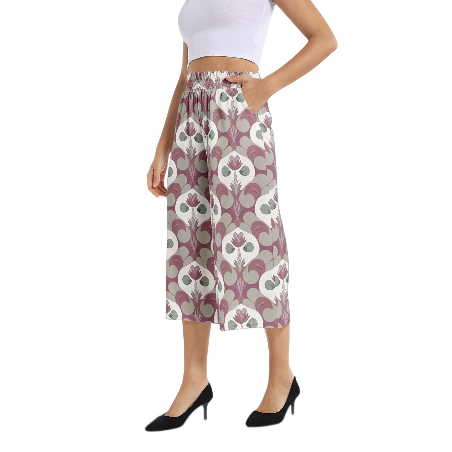 Elastic Waist Capris Wide Leg Pant