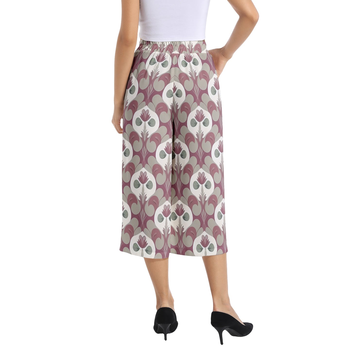 Elastic Waist Capris Wide Leg Pant