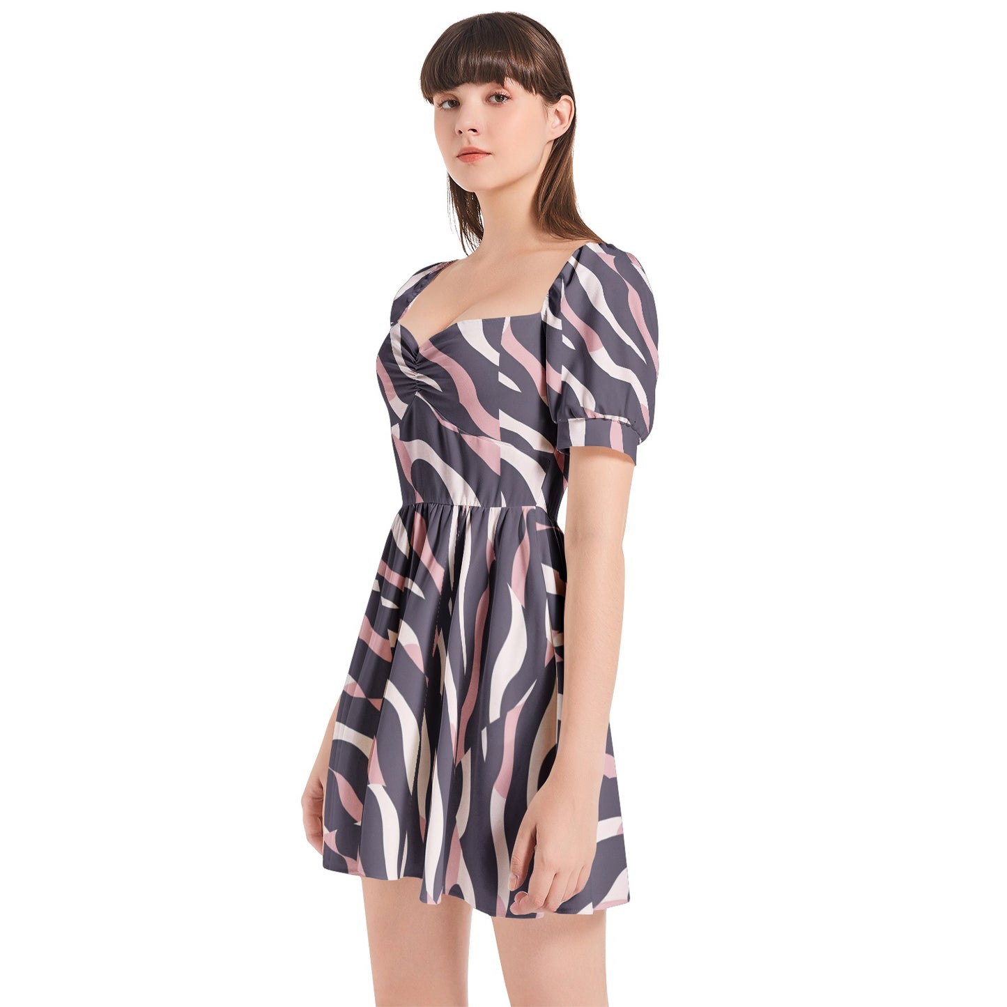 Puff Sleeve Sweetheart Neck Short Dress