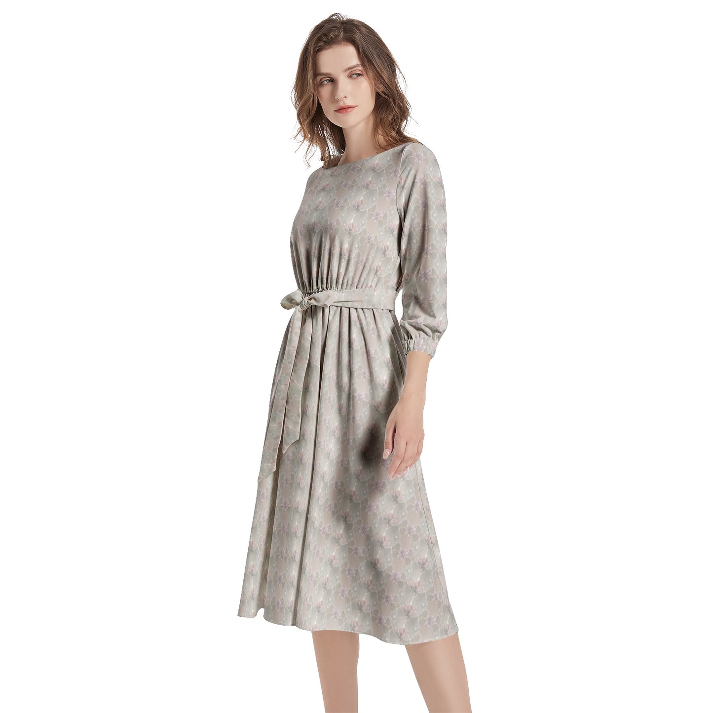 Boat Neck Belted Flared Dress