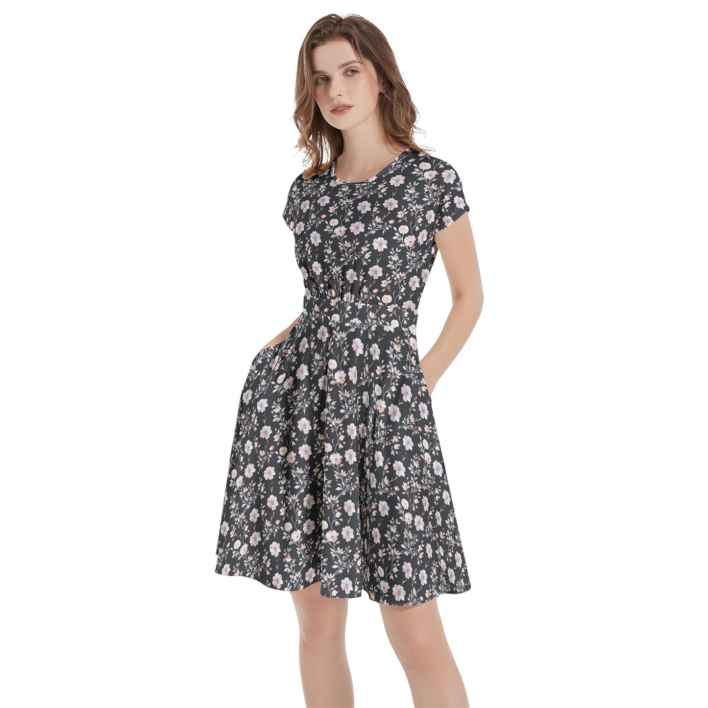 Short Sleeve  Casual A-Line Midi Dress